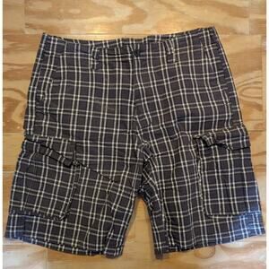 Bugle Boy Men's Cargo Shorts Grey/White Plaid Size 32 Summer Casual Shorts
